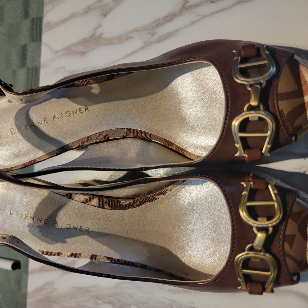 Etienne Aigner Brown Peep Toe Flats